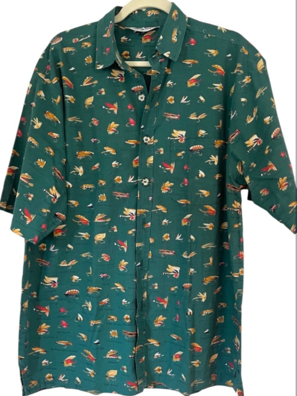High Rise Vintage Sport Shirt Fly Fishing Green Sz Large Cotton